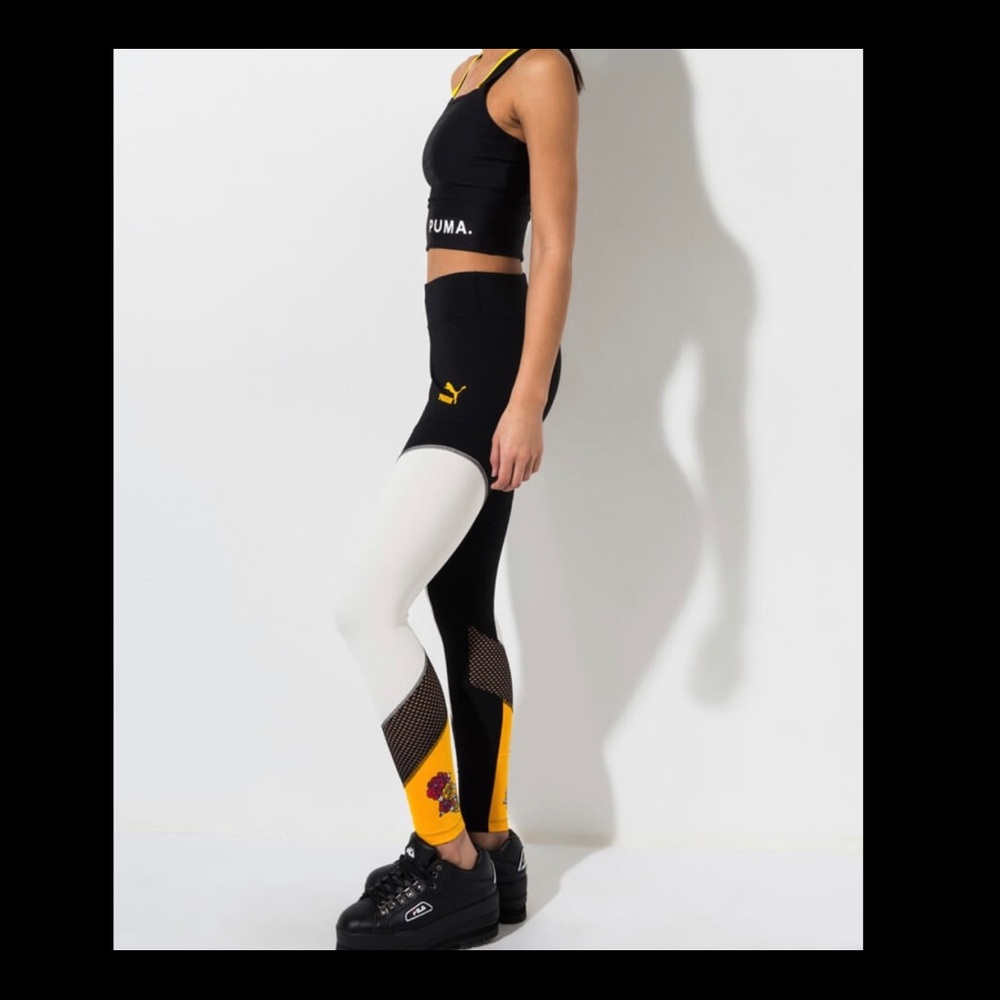PUMA Flourish Color Block Mesh Inset Leggings Sz L
